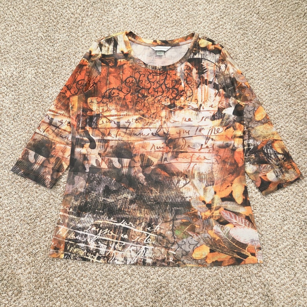 Christopher & Banks Woman's M Top 3/4 Sleeve Orange Brown Boho Nature Fairy Y2k